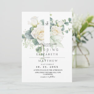 Soft White Rose and Floral  Elegant Wedding Invitation