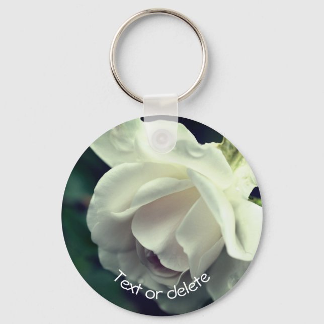 Soft White Rose Personalised Key Ring (Front)