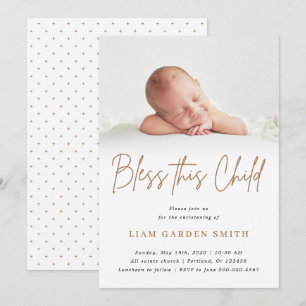 Soft White Script Christening Photo Design Invitation