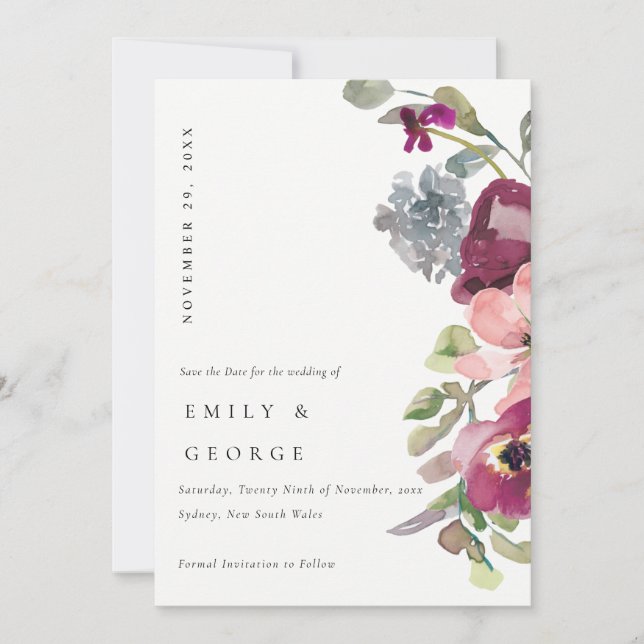 SOFT WILD PURPLE LILAC FLORAL SAVE THE DATE CARD (Front)
