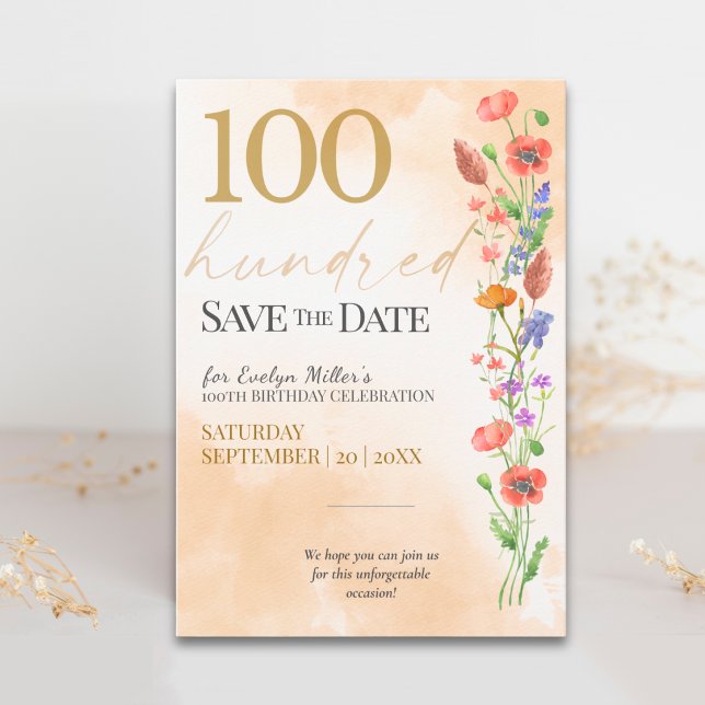 Soft Wildflower 100th Birthday Celebration Save The Date (Creator Uploaded)