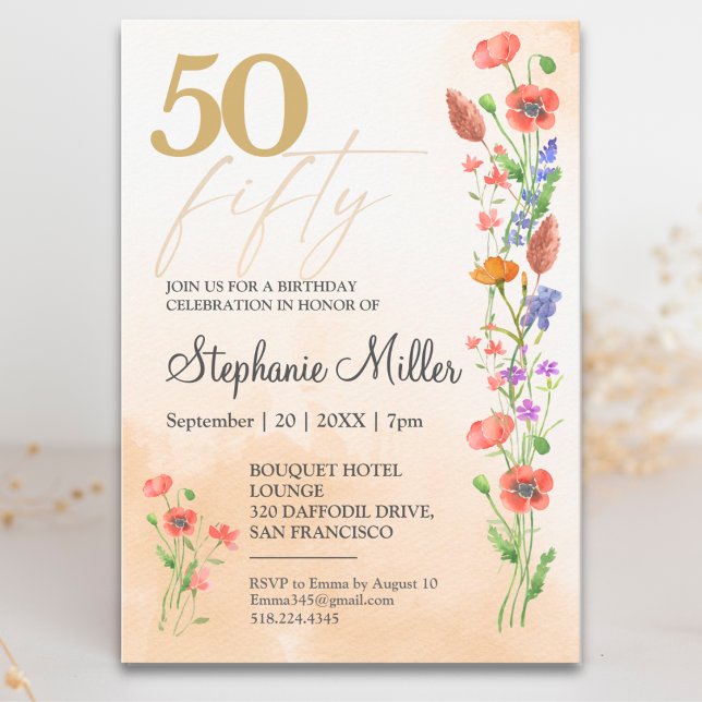 Soft Wildflower 50th Birthday For Her Invitation (Creator Uploaded)