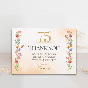 Soft Wildflower 75th Birthday Thanks Thank You Card