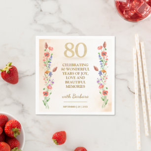 Soft Wildflower 80th Birthday Party Decor Napkin