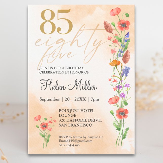 Soft Wildflower 85th Birthday For Her - 85 Years Invitation (Creator Uploaded)