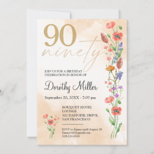 Soft Wildflower 90th Birthday Invite For Her