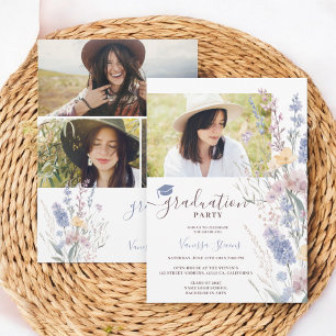Soft Wildflowers Watercolor 4-Photo Graduation Invitation