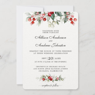 Soft Winter Berry Christmas Wedding Invitation