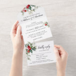 Soft Winter Berry Christmas Wedding Invitation<br><div class="desc">This delicate watercolor greenery border has traditional Christmas colours,  forest green,  olive green and cranberry red on bright white. The back flap has the return address and the lower section has a tear-away RSVP card. The wedding details can be edited to suit the needs of your event.</div>