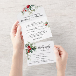 Soft Winter Berry Christmas Wedding Invitation