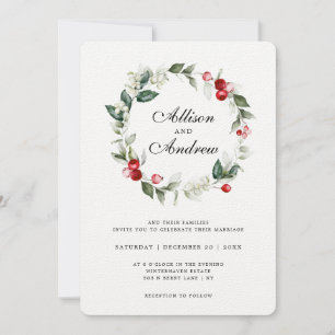Soft Winter Berry Christmas Wedding Invitation