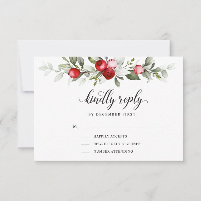 Soft Winter Berry | Kindly Reply | RSVP Card (Front)