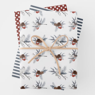 Soft winter birds wrapping paper sheet