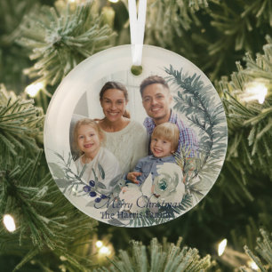 Soft winter greenery photo custom glass tree decoration