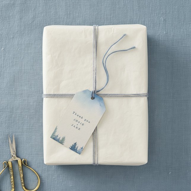 Soft winter pine trees wedding favour tag (Soft winter pine trees wedding favor tag.)