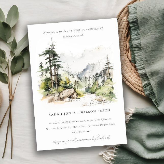 Soft Woods Landscape Sketch Wedding Anniversary Invitation (Creator Uploaded)
