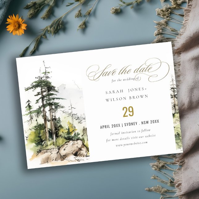Soft Woods Mountain Landscape Sketch Wedding Save The Date (Creator Uploaded)