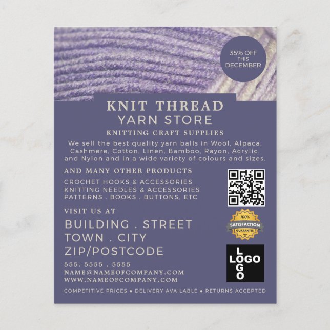 Soft Wool, Knitting Store, Yarn Store Advertising Flyer (Front)