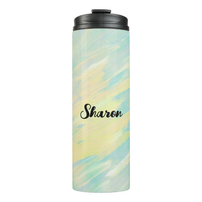 Soft yellow and aquamarine thermal tumbler (Front)