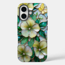 Soft Yellow and Green Floral Stained Glass Design