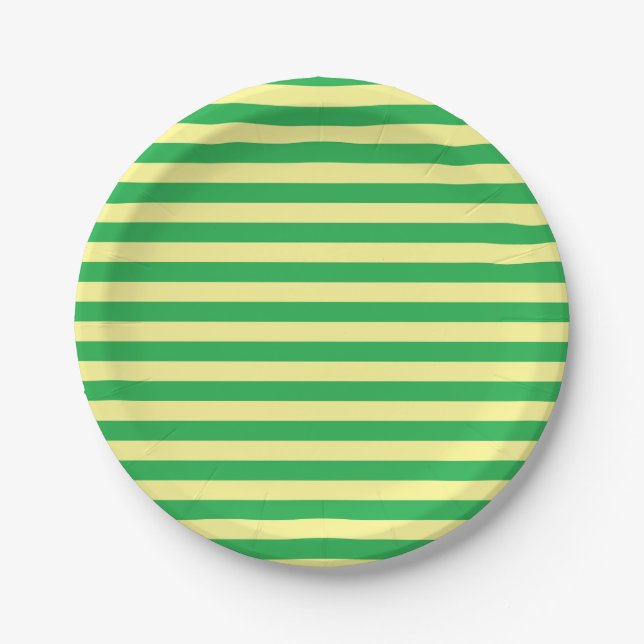 Soft Yellow and Green Stripes Paper Plate (Front)