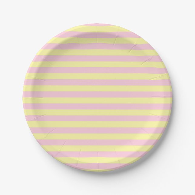 Soft Yellow and Soft Pink Stripes Paper Plate (Front)
