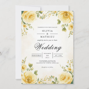 Soft Yellow Bloom Botanical Wedding Invitation