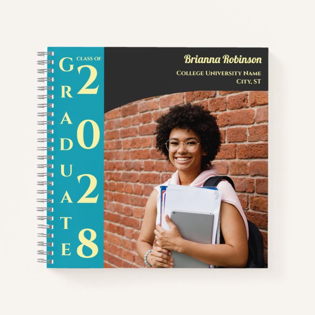 Soft Yellow Brown Photo Modern Graduation Notebook (Front)