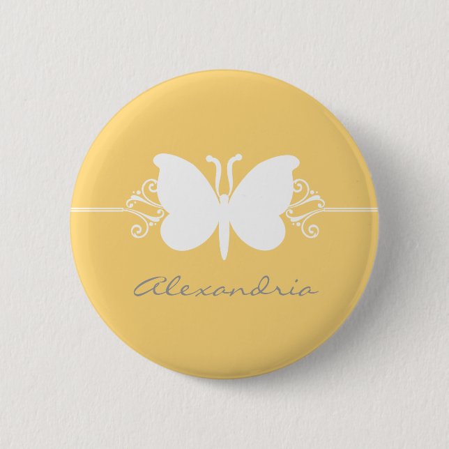 Soft Yellow Butterfly Swirls Button (Front)