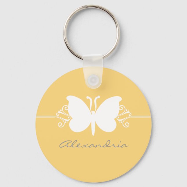 Soft Yellow Butterfly Swirls Keychain (Front)