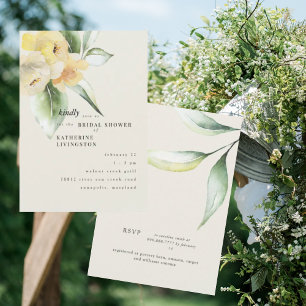 Soft Yellow Floral Cream Bridal Shower Invitation