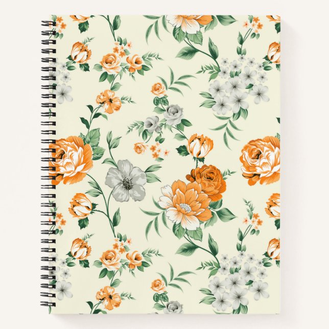 Soft Yellow Garden Floral Pattern Notebook (Front)