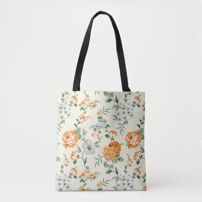 Soft Yellow Garden Floral Pattern Tote Bag (Front)