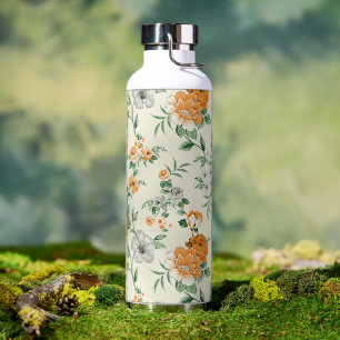 Soft Yellow Garden Floral Pattern Water Bottle