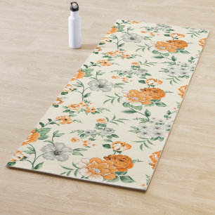 Soft Yellow Garden Floral Pattern Yoga Mat
