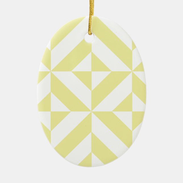Soft Yellow Geometric Art Deco Ceramic Tree Decoration (Front)