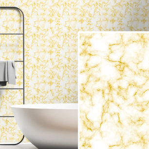 Soft Yellow Gold on White Marbled  Wallpaper