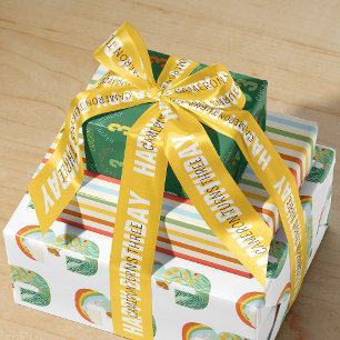 Soft Yellow Happy Birthday with Name and Age Satin Ribbon