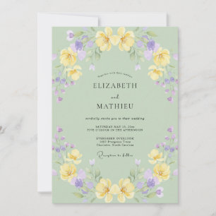 Soft Yellow Lavender Poppy Wedding Invitation