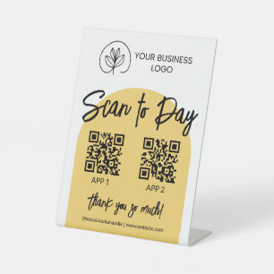 Soft Yellow Logo 2 QR Codes Scan to Pay Pedestal Sign
