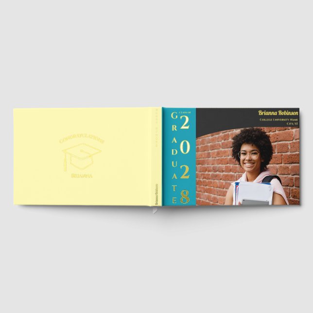 Soft Yellow Modern Photo Graduation Party Gold  Guest Book (Full)
