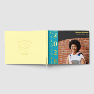 Soft Yellow Modern Photo Graduation Party Gold Guest Book