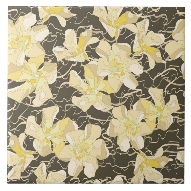 Soft Yellow Oleander Flowers Ceramic Tile (Front)
