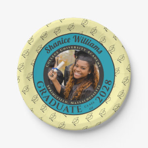 Soft Yellow Photo Modern Graduation Party Paper Plate