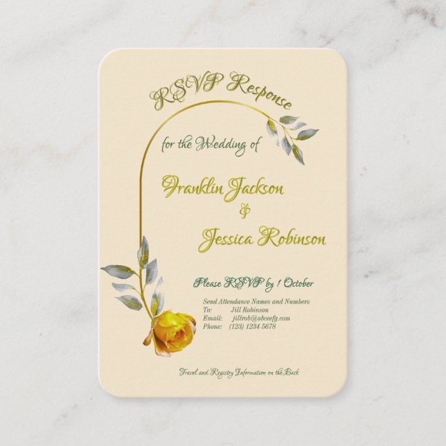 Soft Yellow-Pink w' pale green and gold wedding Enclosure Card (Front)