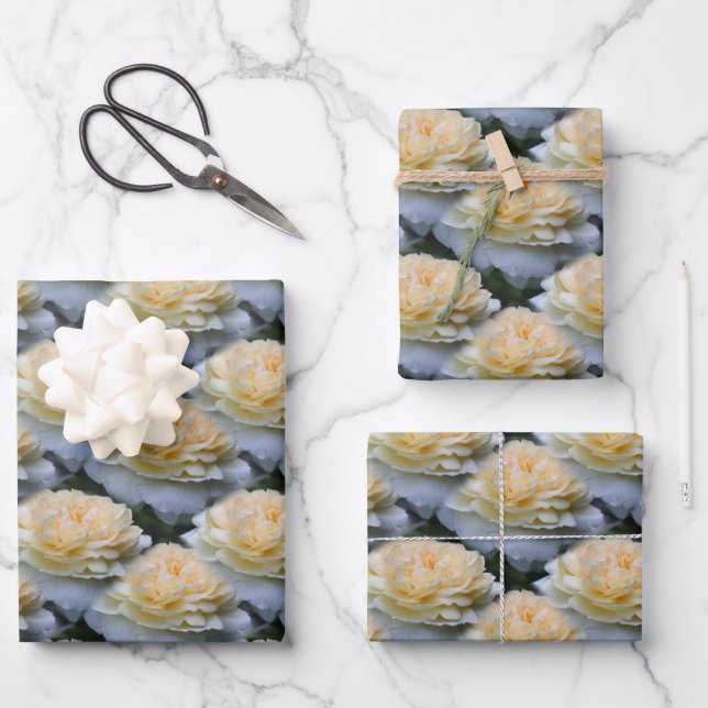 Soft Yellow Rose Flower Pattern Nature   Wrapping Paper Sheet (Front)