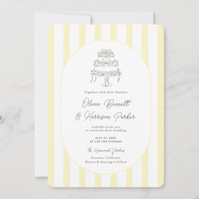 Soft Yellow Striped Minimal Wedding Invitation (Front)