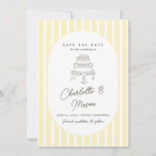 Soft Yellow Striped Whimsical Save the Date Invitation