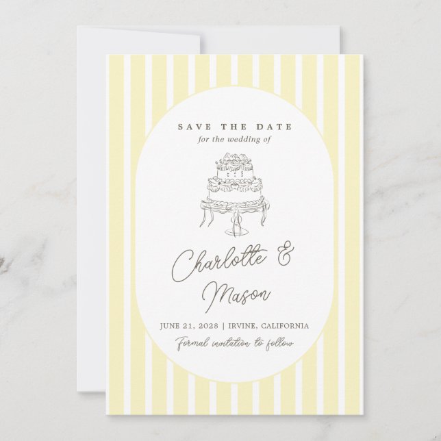 Soft Yellow Striped Whimsical Save the Date Invitation (Front)