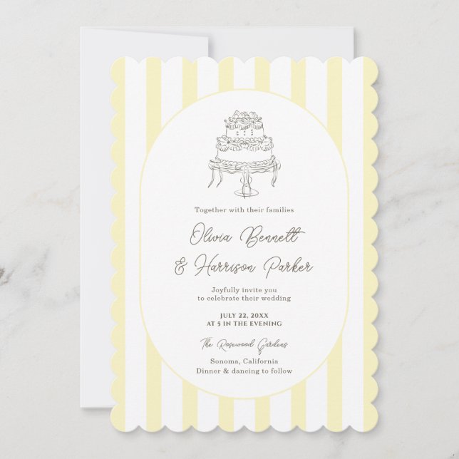 Soft Yellow Striped Whimsical Wedding Invitation (Front)